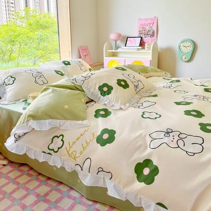 91家纺网 家纺一手货源 找家纺 （总）桃子 2023新款仙气奶油碎花少女心韩版花边纯棉四件套