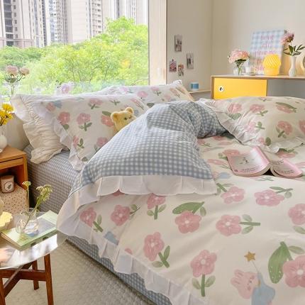 91家纺网 家纺一手货源 找家纺 （总）桃子 2023新款仙气奶油碎花少女心韩版花边纯棉四件套