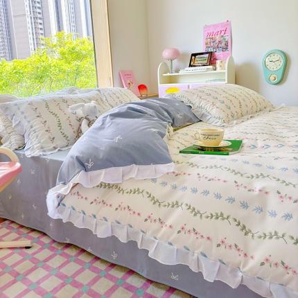 91家纺网 家纺一手货源 找家纺 （总）桃子 2023新款仙气奶油碎花少女心韩版花边纯棉四件套