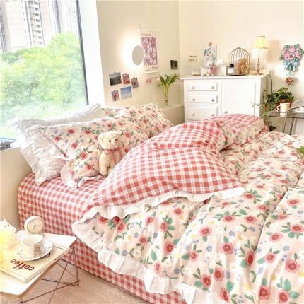 91家纺网 家纺一手货源 找家纺 （总）桃子 2023新款仙气奶油碎花少女心韩版花边纯棉四件套