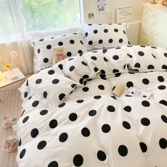 91家纺网 家纺一手货源 找家纺 桃子 2023新款仙气奶油碎花少女心韩版花边纯棉四件套 花边-波点