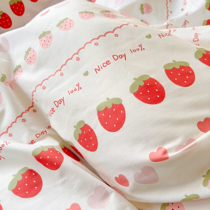 91家纺网 家纺一手货源 找家纺 桃子 2023新款仙气奶油碎花少女心韩版花边纯棉四件套 花边-草莓多多