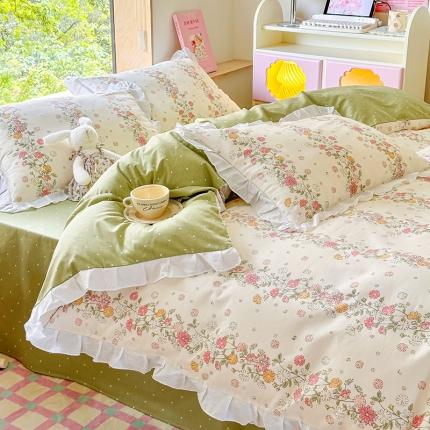 桃子 2023新款仙气奶油碎花少女心韩版花边纯棉四件套 花边-恋歌