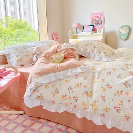 桃子 2023新款仙气奶油碎花少女心韩版花边纯棉四件套 花边-千朵兔