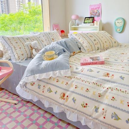 桃子 2023新款仙气奶油碎花少女心韩版花边纯棉四件套 花边-浅梦