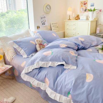 桃子 2023新款仙气奶油碎花少女心韩版花边纯棉四件套 花边-紫色桃子