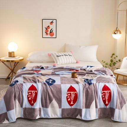 91家纺网 家纺一手货源 找家纺 肖恩毯业 2025新款印花法莱绒毛毯沙发盖毯午睡毯子 字母叶-灰