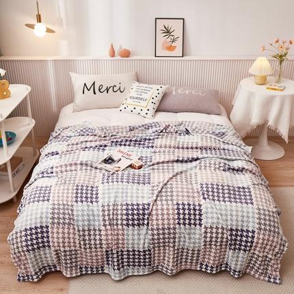 91家纺网 家纺一手货源 找家纺 肖恩毯业 2025新款印花法莱绒毛毯沙发盖毯午睡毯子 星星格