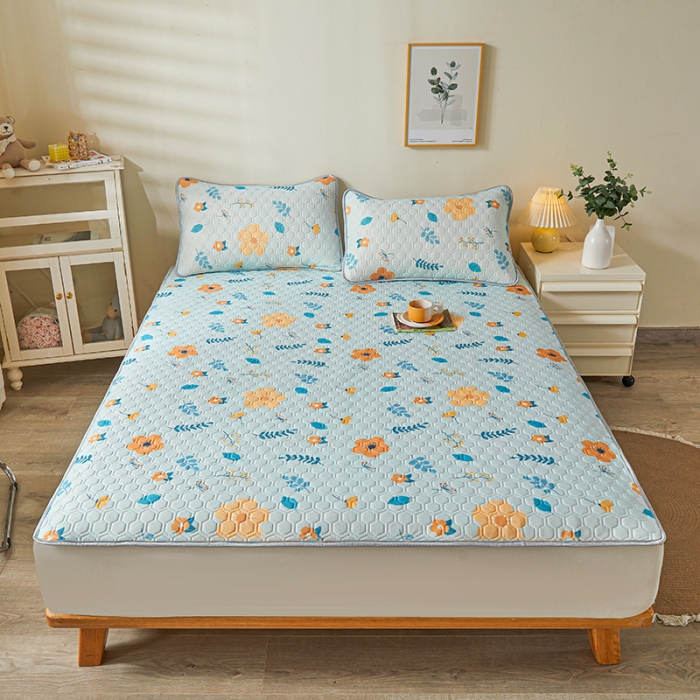 91家纺网 家纺一手货源 找家纺 小萌虎 2023新款冰丝胶质凉席-床席款 花草