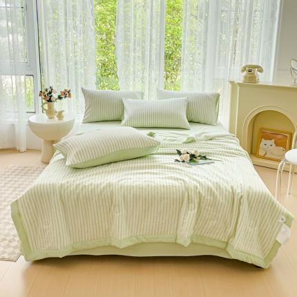 91家纺网 家纺一手货源 找家纺 千朵 2023新款新款全棉色织提花水洗手工包边大豆棉夏被四件套 锦瑟-绿