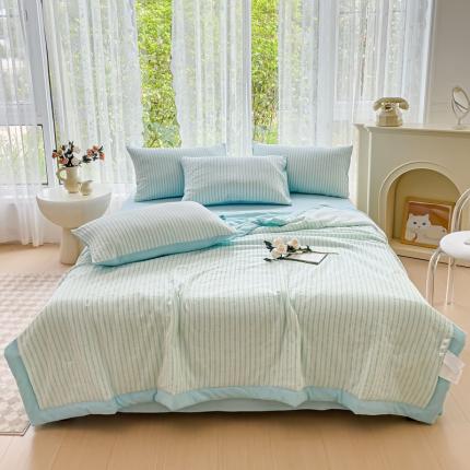 91家纺网 家纺一手货源 找家纺 千朵 2023新款新款全棉色织提花水洗手工包边大豆棉夏被四件套 锦瑟-兰