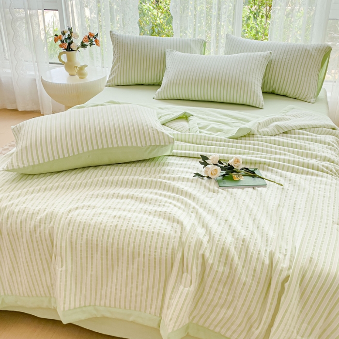 91家纺网 家纺一手货源 找家纺 总千朵 2023新款新款全棉色织提花水洗手工包边大豆棉夏被四件套