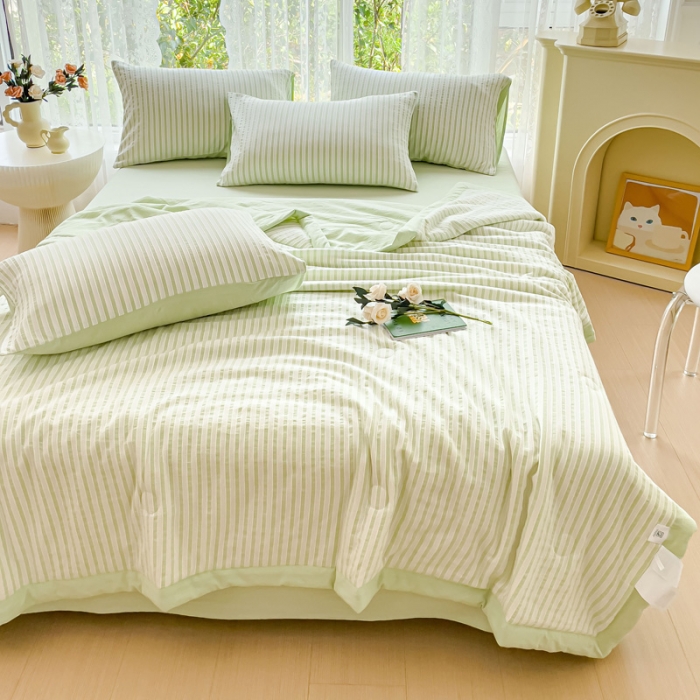 91家纺网 家纺一手货源 找家纺 总千朵 2023新款新款全棉色织提花水洗手工包边大豆棉夏被四件套