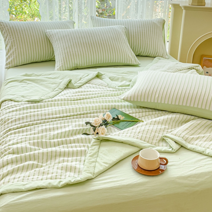 91家纺网 家纺一手货源 找家纺 总千朵 2023新款新款全棉色织提花水洗手工包边大豆棉夏被四件套