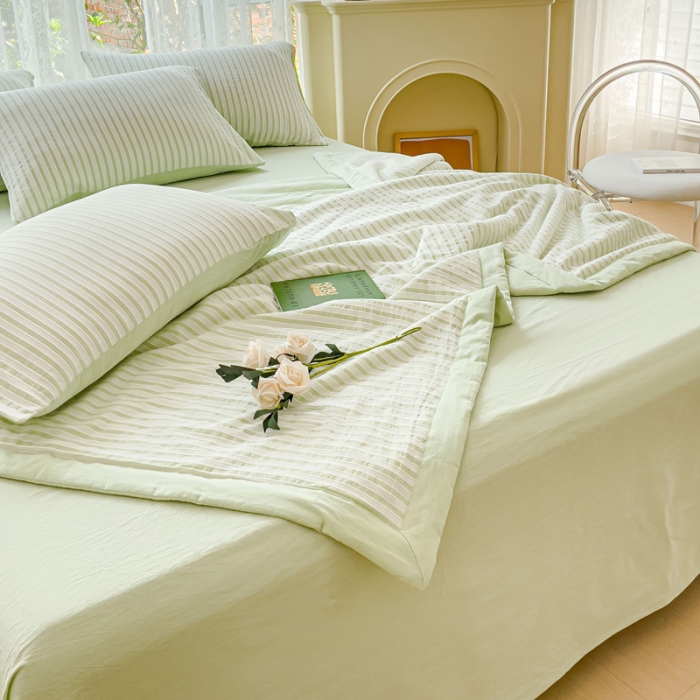 91家纺网 家纺一手货源 找家纺 总千朵 2023新款新款全棉色织提花水洗手工包边大豆棉夏被四件套