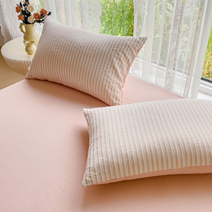 91家纺网 家纺一手货源 找家纺 千朵 2023新款新款全棉色织提花水洗手工包边大豆棉夏被四件套 锦瑟-粉玉