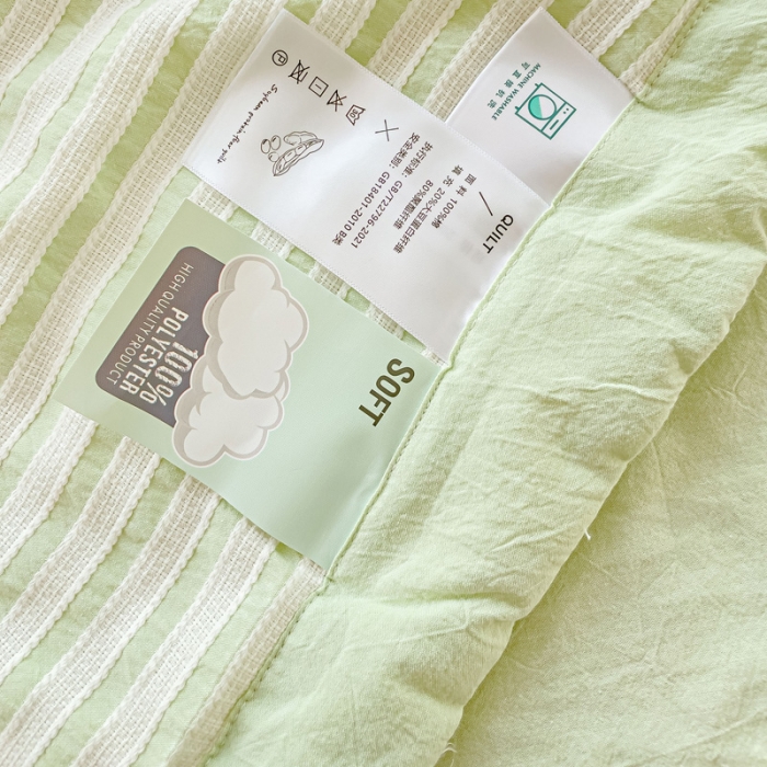 91家纺网 家纺一手货源 找家纺 千朵 2023新款新款全棉色织提花水洗手工包边大豆棉夏被四件套 锦瑟-绿