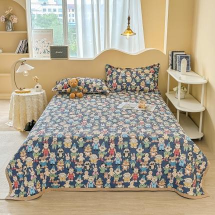 91家纺网 家纺一手货源 找家纺 总梦精灵2025新款双面全棉高温砂洗夹棉床单宽边床盖夏被盖毯