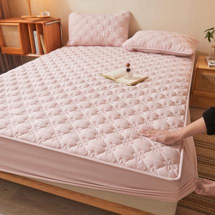 予梦家纺 2024新款A类夹棉防水床笠 樱花粉