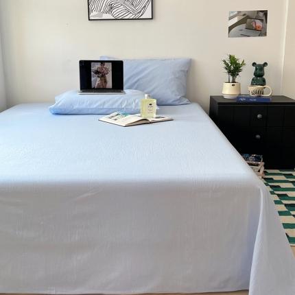 91家纺网 家纺一手货源 找家纺 新款全棉纯棉色织水洗棉床单单品及两三件套 纯浅蓝