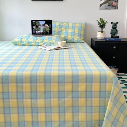 91家纺网 家纺一手货源 找家纺 新款全棉纯棉色织水洗棉床单单品及两三件套 佛暖-湖蓝