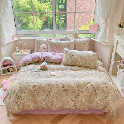 91家纺网 家纺一手货源 找家纺 柠馨 2023新款13376可爱系列全棉印花四件套 绯羽