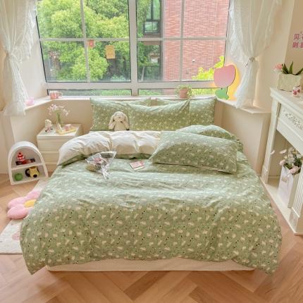 91家纺网 家纺一手货源 找家纺 柠馨 2023新款13376可爱系列全棉印花四件套 怡然兔