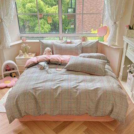 91家纺网 家纺一手货源 找家纺 柠馨 2023新款13376可爱系列全棉印花四件套 浅渲格