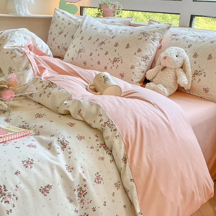 91家纺网 家纺一手货源 找家纺 柠馨 2023新款13376可爱系列全棉印花四件套 春韵