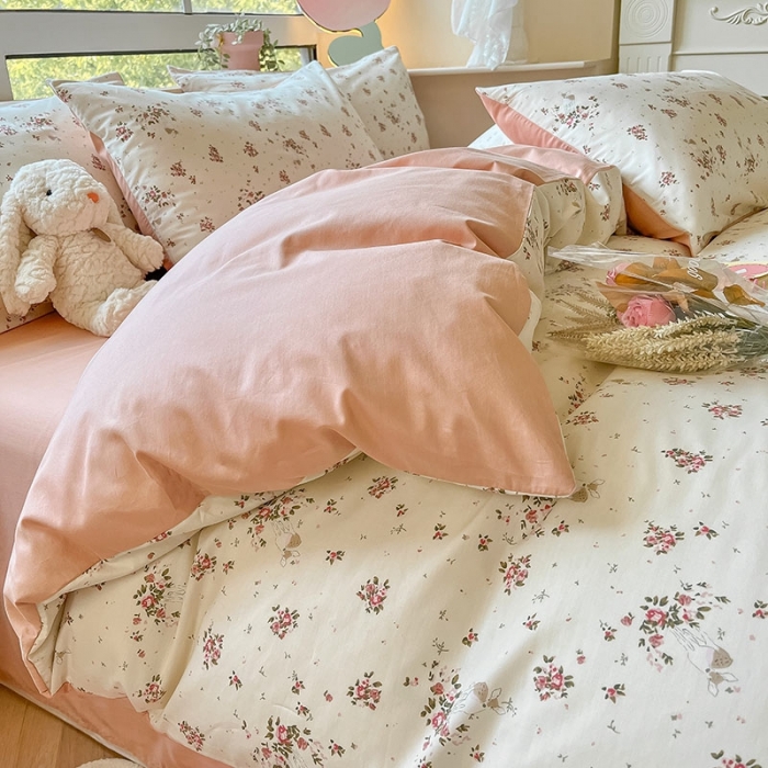 91家纺网 家纺一手货源 找家纺 柠馨 2023新款13376可爱系列全棉印花四件套 春韵