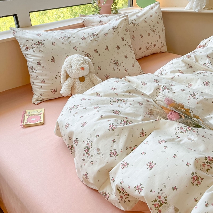 91家纺网 家纺一手货源 找家纺 柠馨 2023新款13376可爱系列全棉印花四件套 春韵