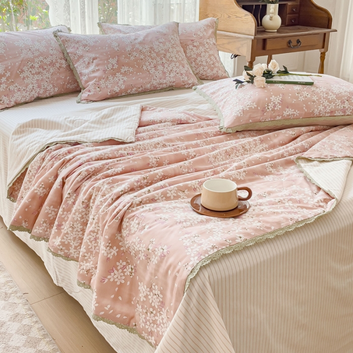 91家纺网 家纺一手货源 找家纺 千朵 2023新款全棉大豆夏被四件套 富士山下