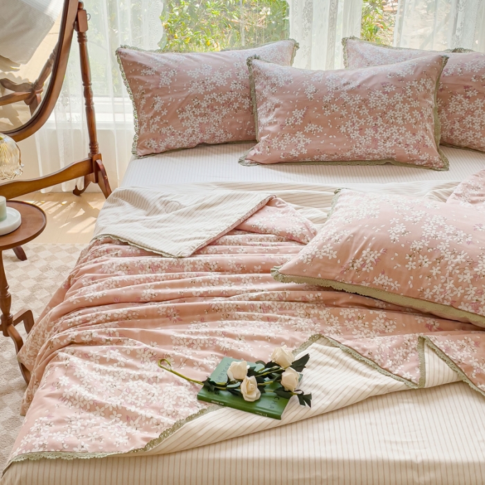 91家纺网 家纺一手货源 找家纺 千朵 2023新款全棉大豆夏被四件套 富士山下