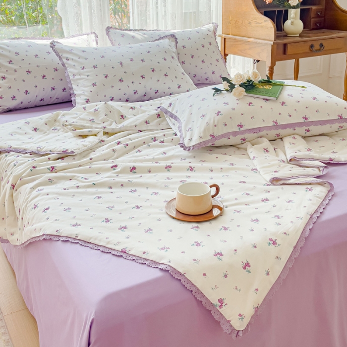 91家纺网 家纺一手货源 找家纺 千朵 2023新款全棉大豆夏被四件套 夏日恋