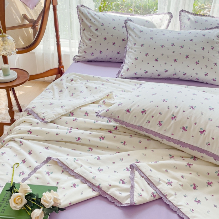 91家纺网 家纺一手货源 找家纺 千朵 2023新款全棉大豆夏被四件套 夏日恋