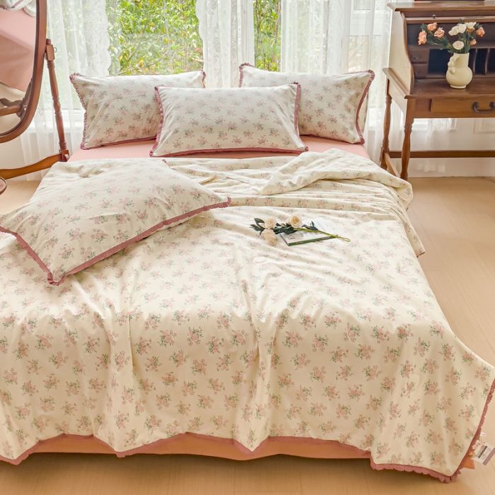91家纺网 家纺一手货源 找家纺 千朵 2023新款全棉大豆夏被四件套 小欢喜