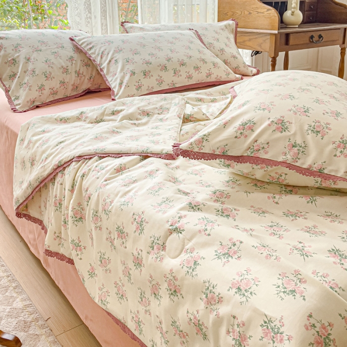 91家纺网 家纺一手货源 找家纺 千朵 2023新款全棉大豆夏被四件套 小欢喜