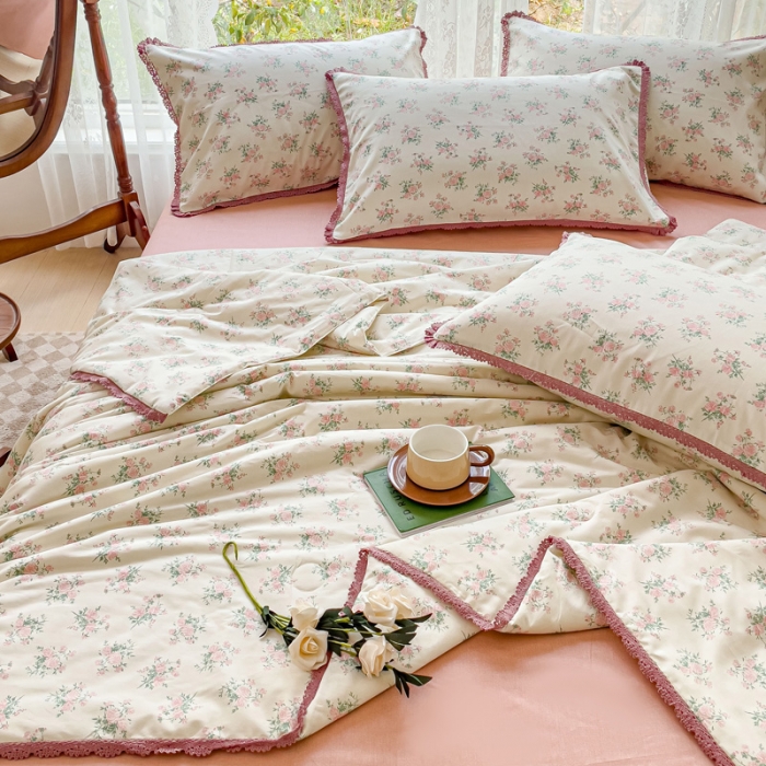 91家纺网 家纺一手货源 找家纺 千朵 2023新款全棉大豆夏被四件套 小欢喜