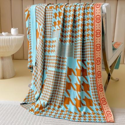 91家纺网 家纺一手货源 找家纺 麻依 2023新款竹纤维双层纱布毛巾被夏凉被夏季冷感毯 蓝千鸟格