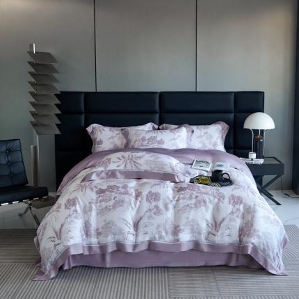 91家纺网 家纺一手货源 找家纺 榻尚家居 2023新款清风醉系列80印花天丝夏被四件套 清风醉紫