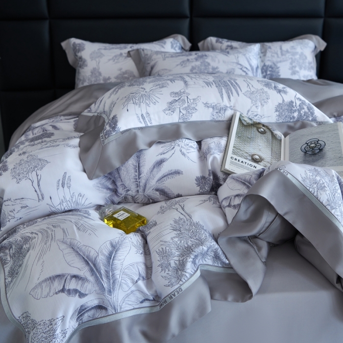 91家纺网 家纺一手货源 找家纺 （总）榻尚家居 2023新款清风醉系列80印花天丝夏被四件套