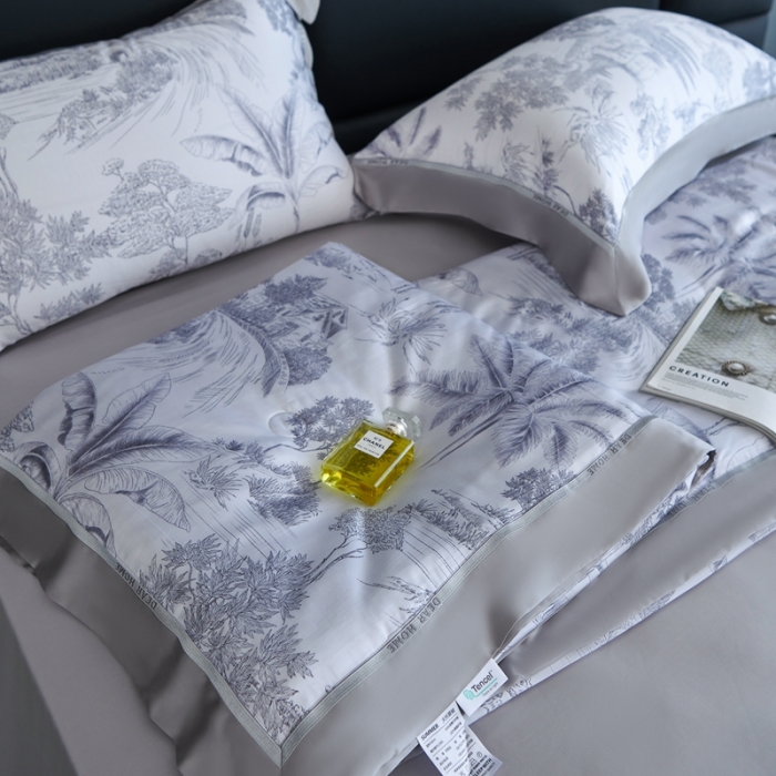 91家纺网 家纺一手货源 找家纺 （总）榻尚家居 2023新款清风醉系列80印花天丝夏被四件套