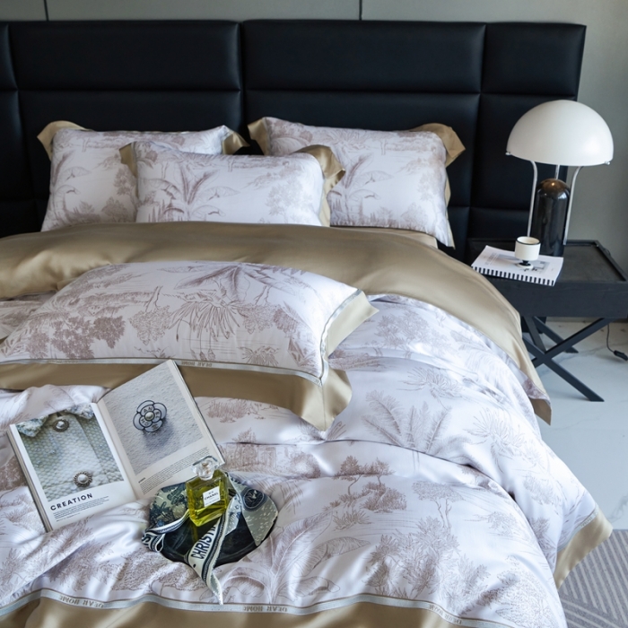 91家纺网 家纺一手货源 找家纺 榻尚家居 2023新款清风醉系列80印花天丝夏被四件套 清风醉金