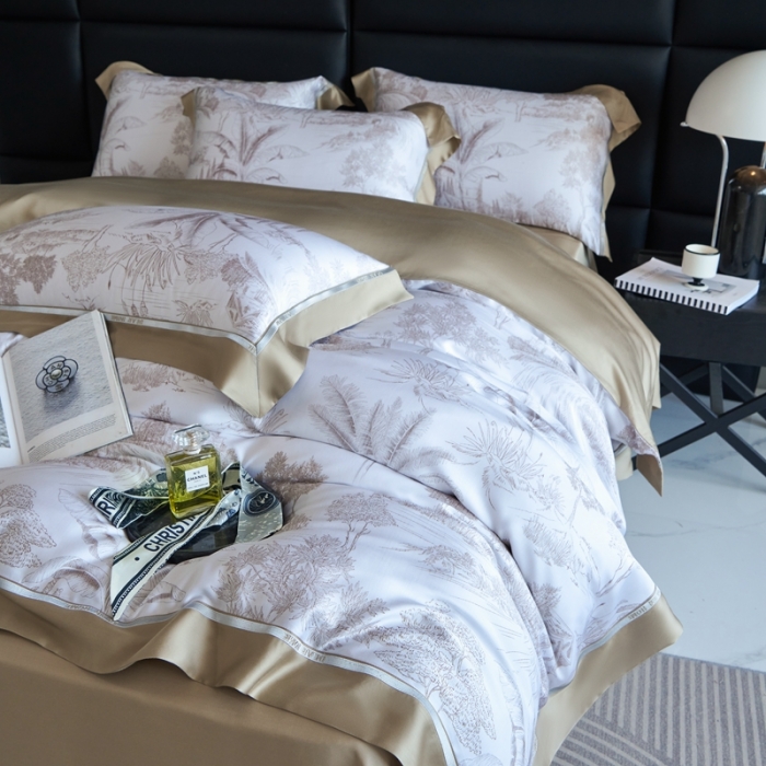 91家纺网 家纺一手货源 找家纺 榻尚家居 2023新款清风醉系列80印花天丝夏被四件套 清风醉金