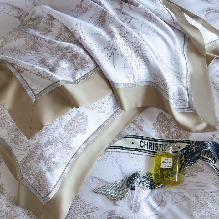 91家纺网 家纺一手货源 找家纺 榻尚家居 2023新款清风醉系列80印花天丝夏被四件套 清风醉金