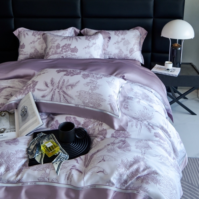 91家纺网 家纺一手货源 找家纺 榻尚家居 2023新款清风醉系列80印花天丝夏被四件套 清风醉紫
