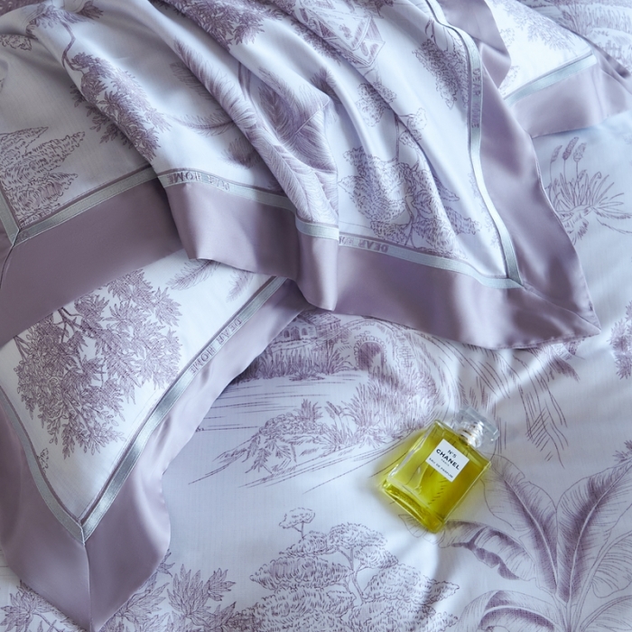 91家纺网 家纺一手货源 找家纺 榻尚家居 2023新款清风醉系列80印花天丝夏被四件套 清风醉紫