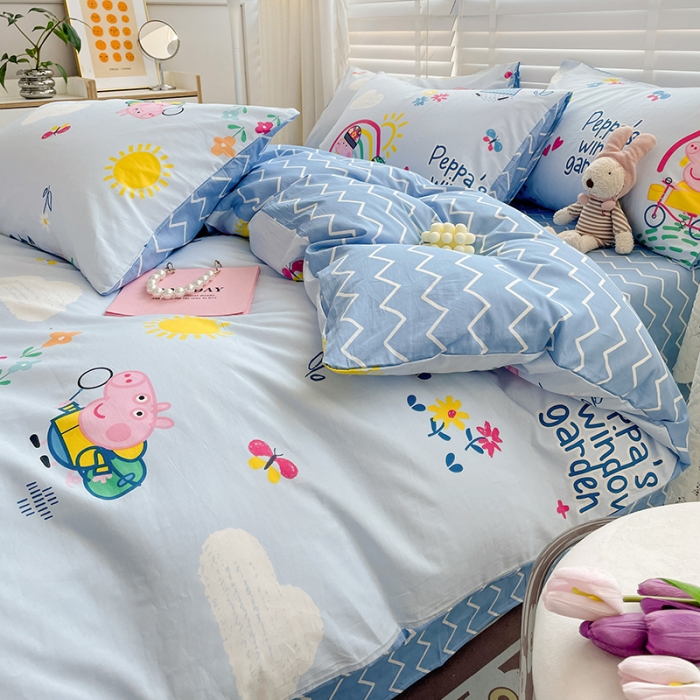 91家纺网 家纺一手货源 找家纺 梦家居2023新款小猪佩奇系列全棉单被套乔治家族
