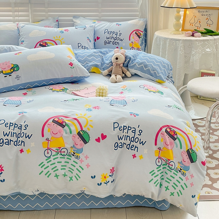 91家纺网 家纺一手货源 找家纺 梦家居2023新款小猪佩奇系列全棉单被套乔治家族