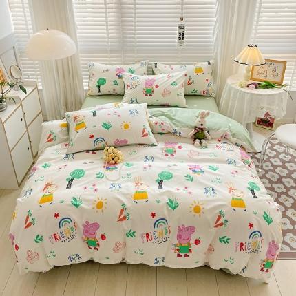 91家纺网 家纺一手货源 找家纺 梦家居2023新款小猪佩奇系列全棉单被套彩虹佩奇